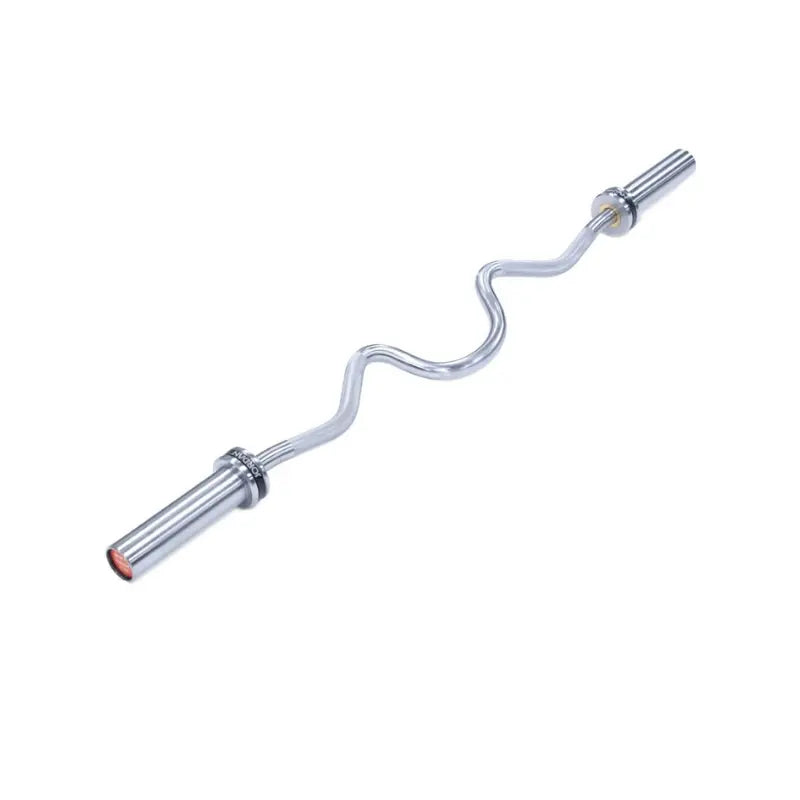 The JORDAN Steel Series Super Curl Bar – 1200mm Olympic Barbell for Biceps & Triceps by Jordan features angled grips and smooth cylindrical ends for weight plates, shown on a plain white background.