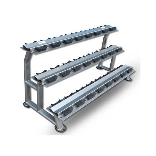 MYO Strength 12 Pair 3 Tier Dumbbell Rack with Stirrups – Heavy-Duty Commercial Storage