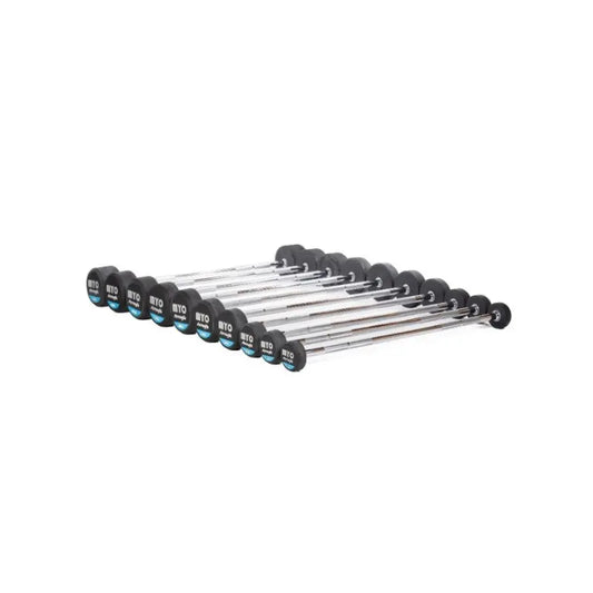 MYO Strength Rubber Solid End Barbell Set (10 Bars) | 10kg–50kg Fixed Straight Barbells | Chrome Grip | Commercial-Grade MYO Strength
