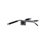The JORDAN Premium Chin-Up Bar by Jordan is a wall-mounted, black pull-up bar with multiple grip positions and padded handles, ideal for upper body workouts at home or in the gym. Secure metal construction with mounting plate ensures stability.
