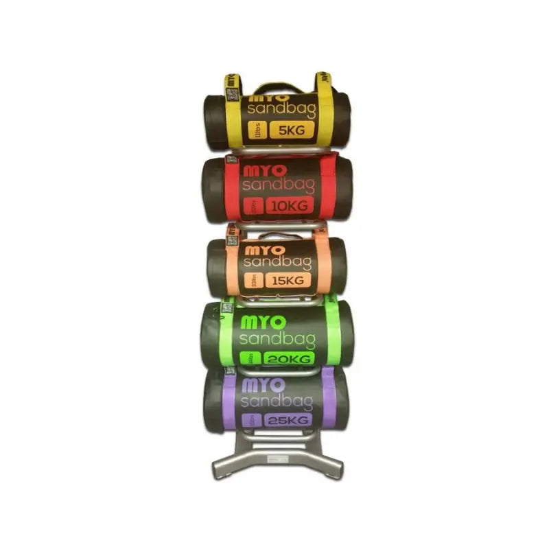 MYO Strength Sandbag Rack – 5-Tier Storage for Sandbags & Slam Balls (Silver) MYO Strength