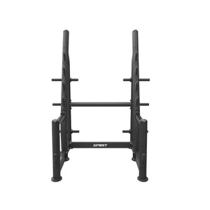 Black fitness rack with 'Spirit' branding on a white background