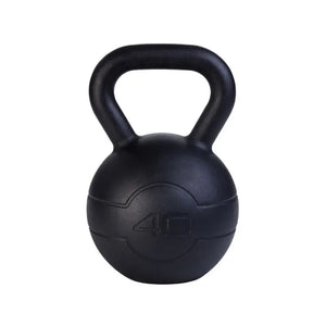 The JORDAN Cast Iron Kettlebell by Jordan features a one-piece design, wide handle, and “40” embossed on the front for weight. BSI approved and perfect for home strength workouts. Shown on a plain white background.