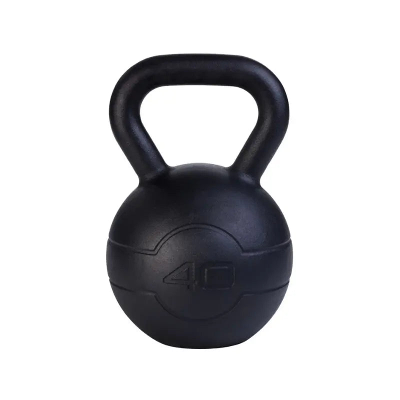 The JORDAN Cast Iron Kettlebell by Jordan features a one-piece design, wide handle, and “40” embossed on the front for weight. BSI approved and perfect for home strength workouts. Shown on a plain white background.