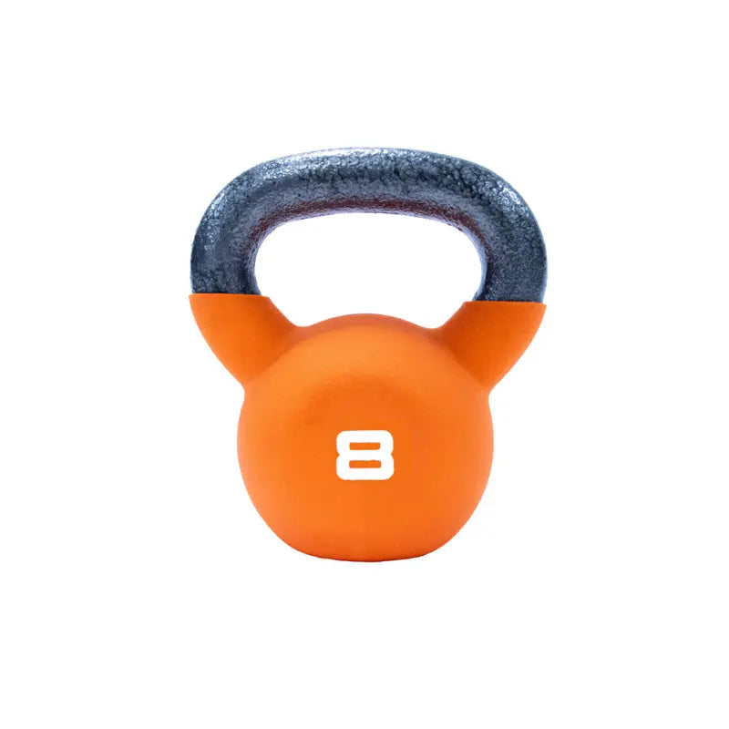 The Jordan JORDAN Neoprene Kettlebell, color-coded in orange with a metal handle and white 24 on the front, is ideal for strength and functional training. Displayed on a white background.