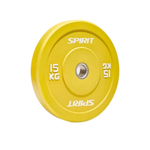 Yellow weight plate with 'Spirit' branding on a white background