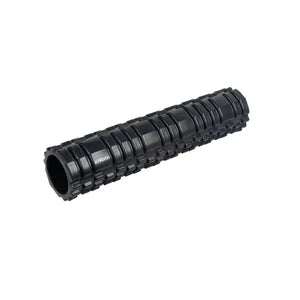 The Jordan Medium-Density Massage Roller – Everyday Foam Roller features a textured black, grid-like surface with Jordan printed in white, perfect for daily recovery and muscle relief. Pictured horizontally on a white background.