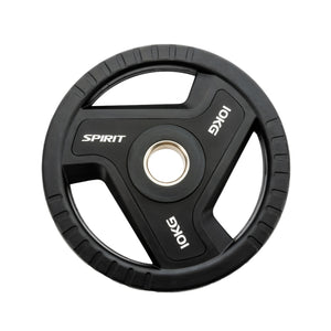 Black weight plate with 'Spirit' branding on a white background