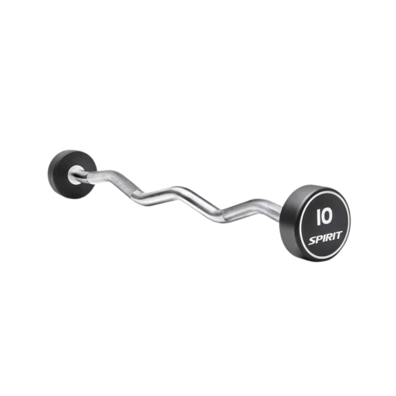 Curved barbell with 'Spirit' branding on a white background