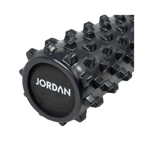 The Jordan Deep Tissue Foam Roller – High-Density Recovery Tool in black, featuring a grid pattern, is shown on a white background—perfect for muscle massage, physical therapy, and recovery.