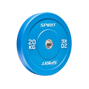 Blue weight plate with 'Spirit' branding on a white background