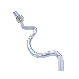 The JORDAN Steel Series Super Curl Bar – 1200mm Olympic Barbell for Biceps & Triceps by Jordan features angled grips and smooth cylindrical ends for weight plates, shown on a plain white background.