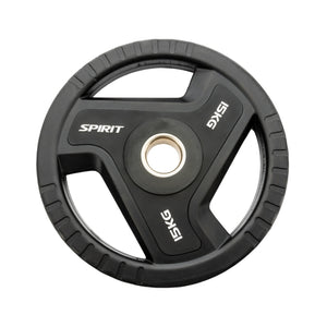 Black weight plate with 'Spirit' branding on a white background