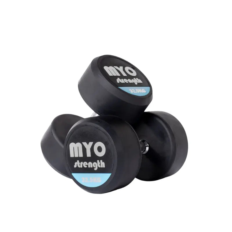 MYO Strength Rubber Dumbbells | Noise-Reducing, Durable & Colour-Coded (2.5kg–50kg) MYO Strength