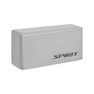 Gray yoga block with 'Spirirt' branding on a white background