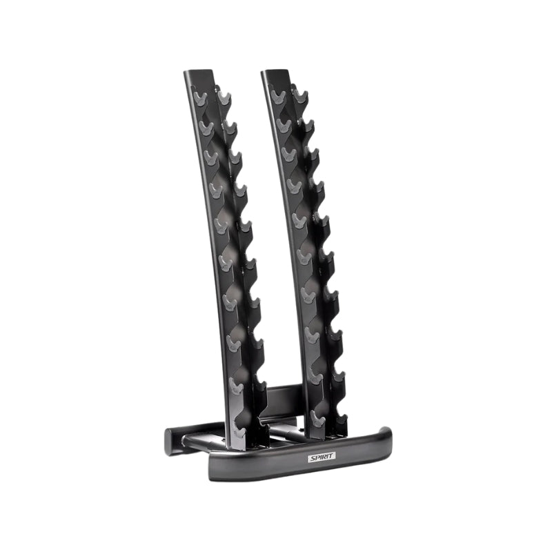 Black weight plate rack on a white background