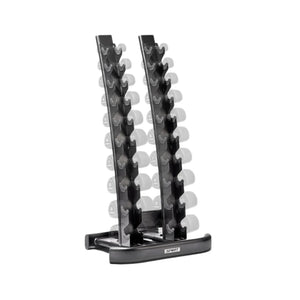 Dumbbell rack with weights on a white background