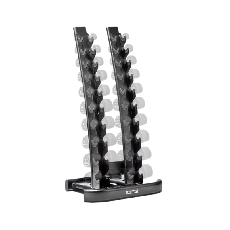 Dumbbell rack with weights on a white background