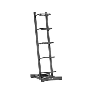 Black metal ladder-style shelf on a white background