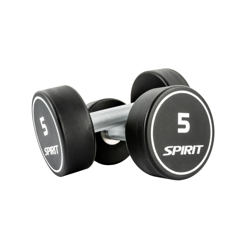 Pair of Spirit dumbbells with the number 5 and the "Spirit" logo on a white background
