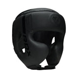Black FBDX boxing headgear shown from a three-quarters angle on a plain white background.