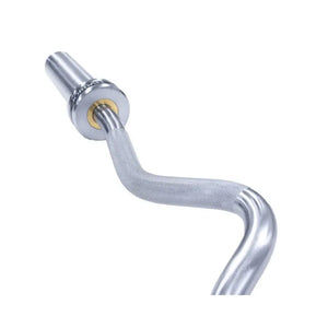 The JORDAN Steel Series Super Curl Bar – 1200mm Olympic Barbell for Biceps & Triceps by Jordan features angled grips and smooth cylindrical ends for weight plates, shown on a plain white background.