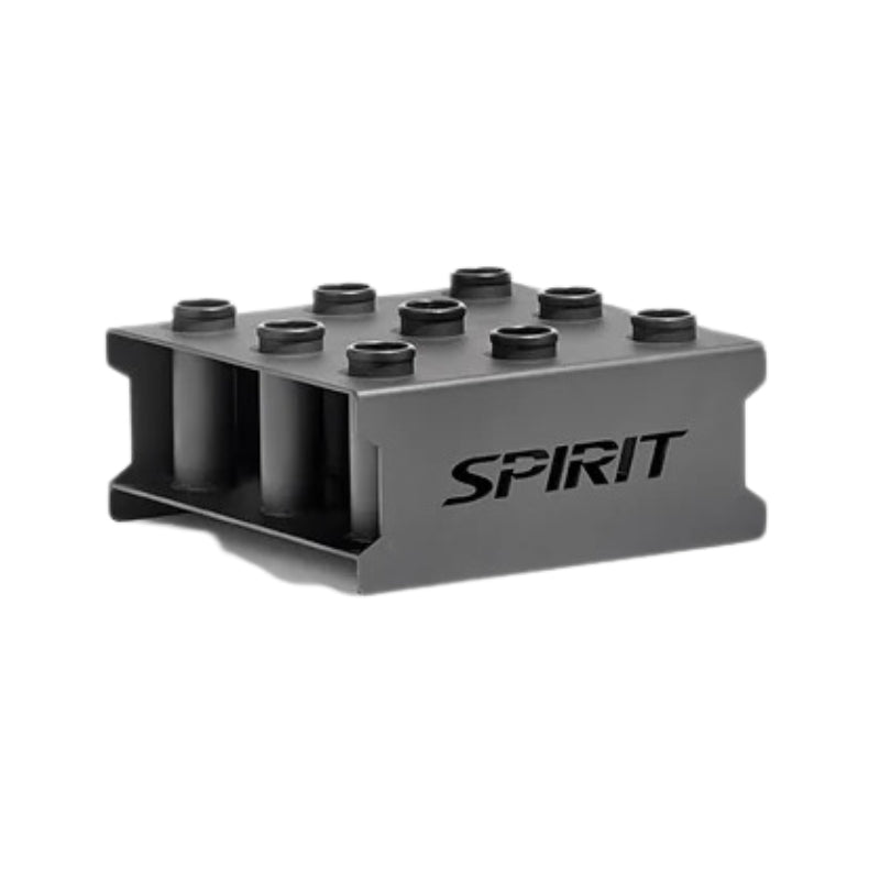 Black container with multiple cylindrical holes and 'Spirit' branding on a white background