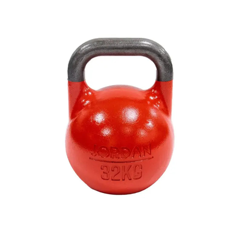 A pink Jordan Competition Steel Kettlebell, BSI approved with a black handle and 8kg weight marking, is shown on a white background.