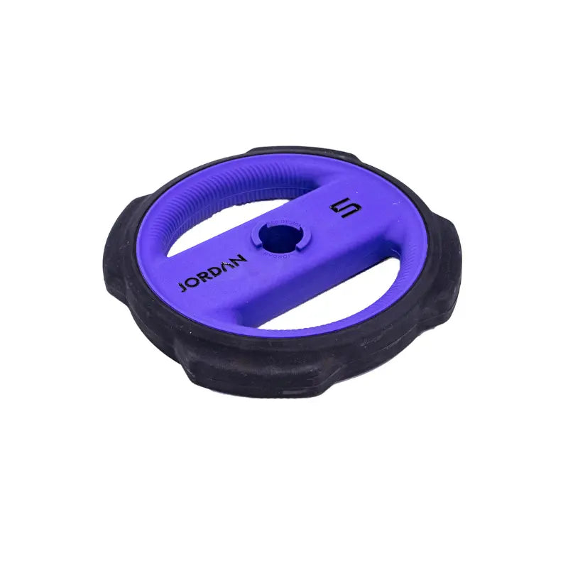 The Jordan Ignite Pump X™ Urethane Studio Barbell Set features vibrant teal, orange, and purple plates on a white background—ideal for pump-style workouts and casting a unique shadow.