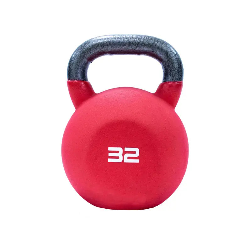 The Jordan JORDAN Neoprene Kettlebell, color-coded in orange with a metal handle and white 24 on the front, is ideal for strength and functional training. Displayed on a white background.
