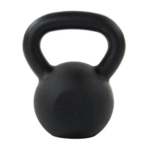 The Attack Fitness Cast Iron Kettlebell (12kg), shown in black with the weight engraved on the front, is perfect for home gym strength training.