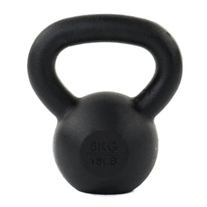 The Attack Fitness Cast Iron Kettlebell (12kg), shown in black with the weight engraved on the front, is perfect for home gym strength training.