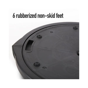 A close-up of the Jordan BOSU® NexGen™ Professional Balance Trainer shows its six small rubberized non-skid feet, with the text "6 rubberized non-skid feet" featured above.