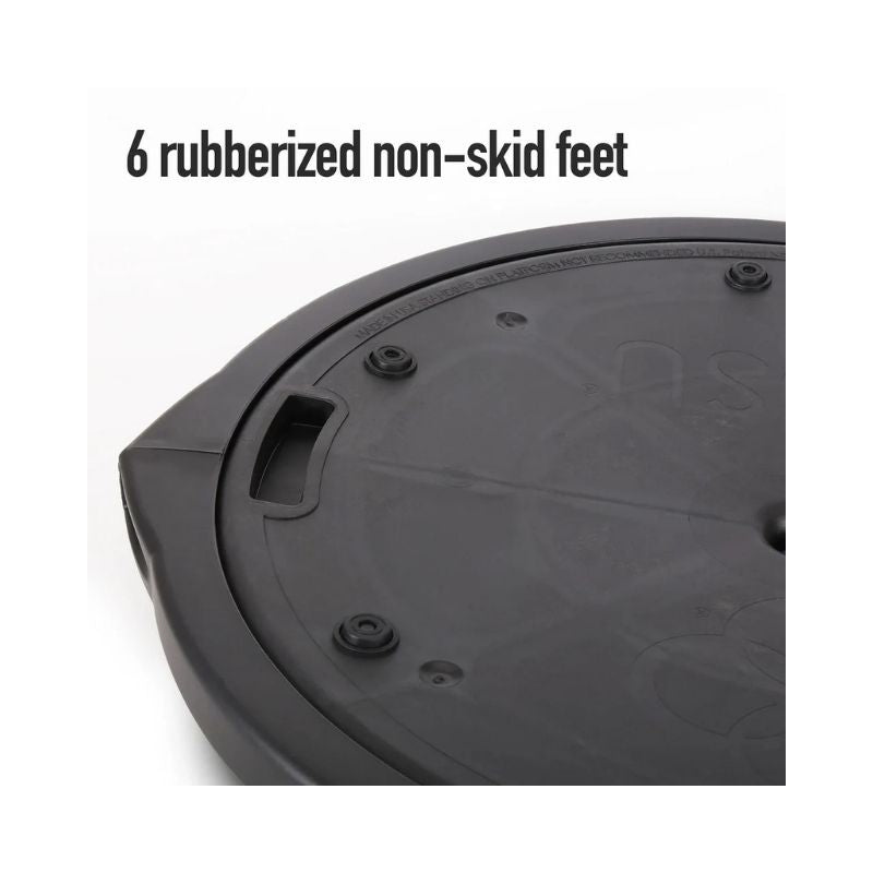 A close-up of the Jordan BOSU® NexGen™ Professional Balance Trainer shows its six small rubberized non-skid feet, with the text "6 rubberized non-skid feet" featured above.