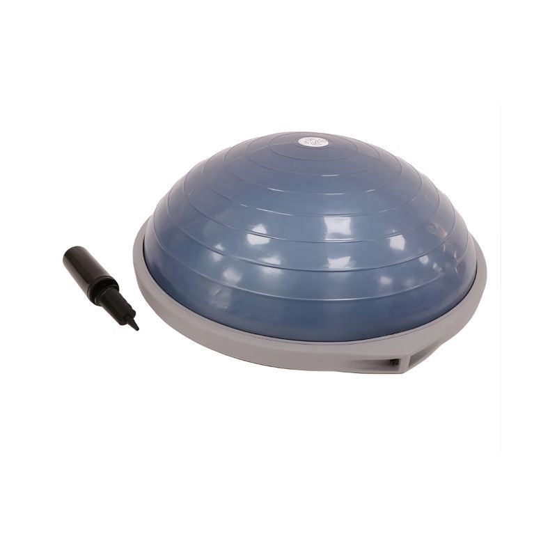 The Jordan BOSU® Balance Trainer, featuring a blue half-dome and gray base, is displayed with its black hand pump on a white background.