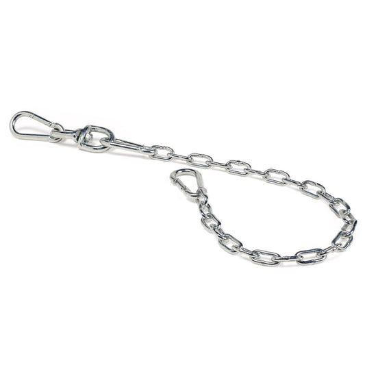 The CARBON CLAW - Water Bag Hanging Chain/Swivel Set features a metal chain with robust construction and carabiner-style hooks on both ends, presented against a white backdrop.