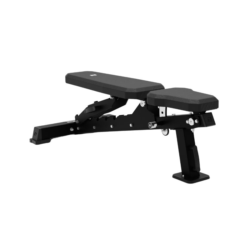 The Exigo EXIGO Adjustable Bench 2.0 – FID Weight Bench is a premium black gym bench with a sturdy metal frame, padded seat and backrest, and multiple incline or flat adjustments—ideal for home or gym workouts.