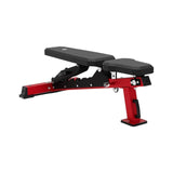The Exigo EXIGO Adjustable Bench 2.0 – FID Weight Bench is a premium black and red gym bench with a padded seat and backrest, sturdy metal frame, and adjustable flat/incline/decline positions for strength training.