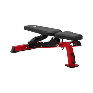 The Exigo EXIGO Adjustable Bench 2.0 – FID Weight Bench is a premium black and red gym bench with a padded seat and backrest, sturdy metal frame, and adjustable flat/incline/decline positions for strength training.
