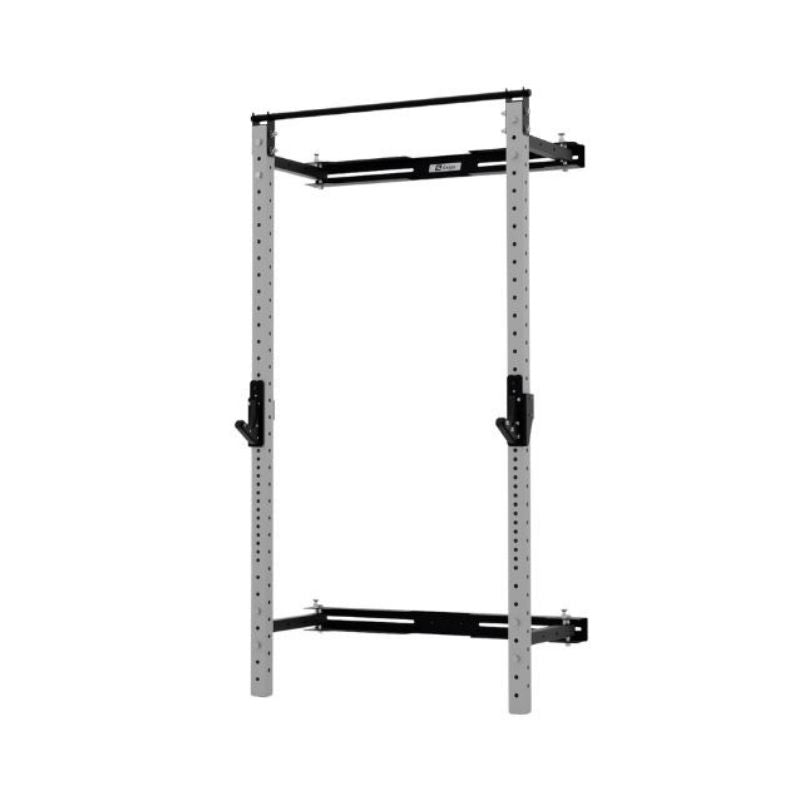 The Exigo X70 Folding Rack (Standard or Short Height) by Exigo is a wall-mounted, foldable squat rack with adjustable J-hooks and pull-up bar. Its steel frame offers multiple holes for easy height adjustments, making it a space-saving home gym solution.