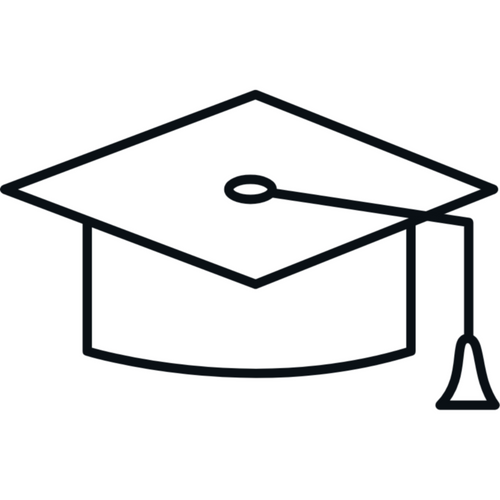 Black outline of a graduation cap on a white background
