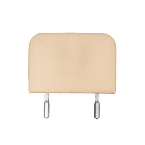 A beige car headrest with a rectangular shape and two metal support rods at the bottom, resembling the HEGREN Pilates Jumpboard – Premium Reformer Cardio Attachment by Hegren.
