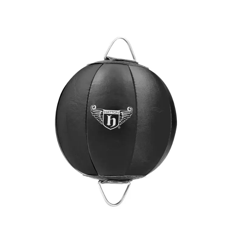 The Hatton Boxing Floor To Ceiling Reaction Ball features hand-stitched leather, metal loops on both ends, and a Hatton logo—perfect for speed, reflex, and hand-eye coordination boxing training.