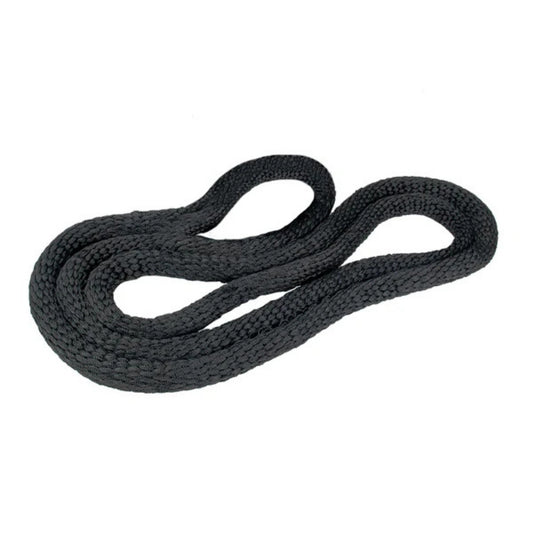 A black braided JORDAN HELIX Rope for Rope Pull Attachment, highlighting its affordable commercial quality, is neatly coiled on a pristine white background.