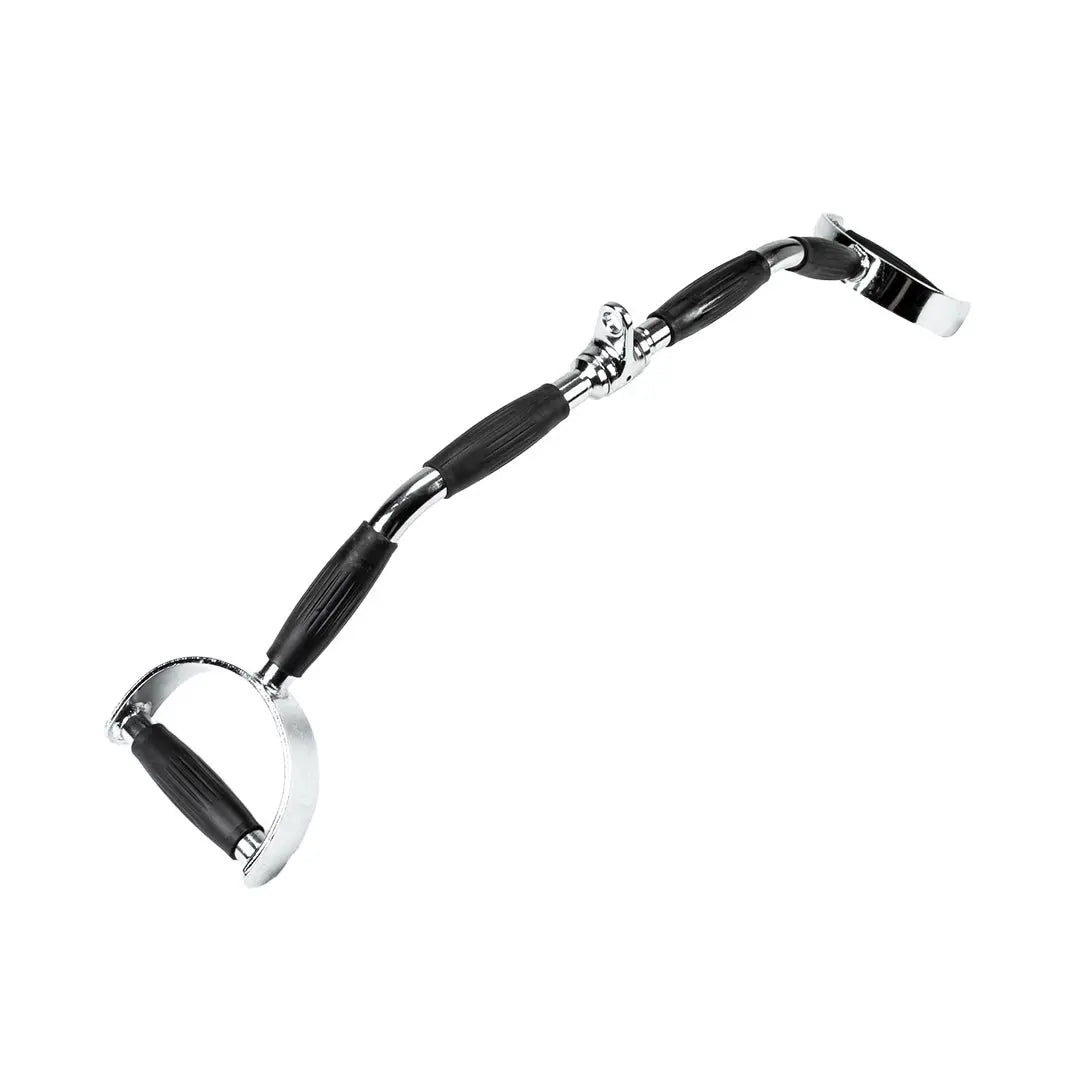 The JORDAN Parallel Grip Lat Pulldown Bar (wide) by Jordan is a metal V-shaped exercise bar with black ergonomic urethane handles, two handle loops on each end, and a central hinge for adjustable positioning—ideal for upper-body workouts.