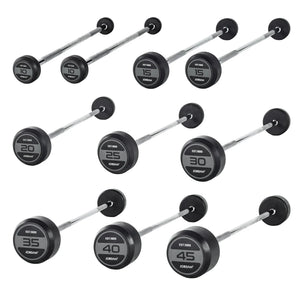 The JORDAN Fixed Barbell - Straight Bar by Jordan features grey/black rubber-coated round weights and a silver grip, weighs 10 kg, and is ideal for home gyms. Displayed on a white background.