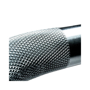 Close-up of the JORDAN Steel Series Super Curl Bar – 1200mm Olympic Barbell, featuring a textured grip and polished finish, ideal for biceps and triceps workouts by Jordan, shown against a white background.
