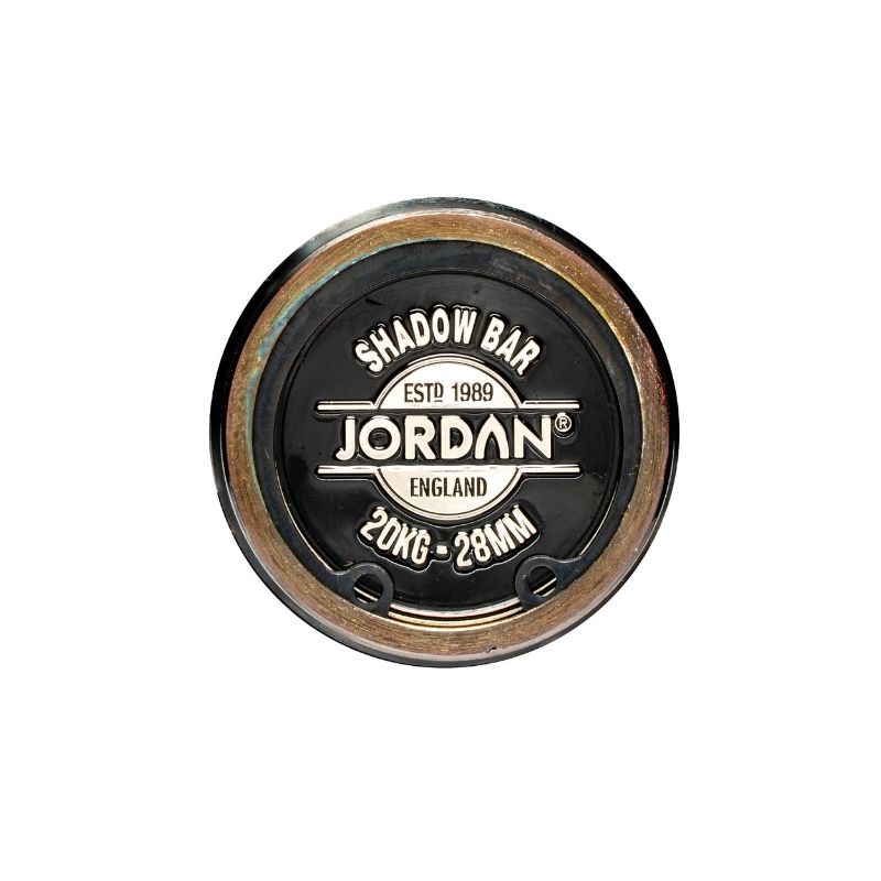 The JORDAN Black Olympic "Shadow" Bar is a 7ft titanium-coated barbell (20kg, 215K PSI, 900kg capacity), ideal for powerlifting and durability.