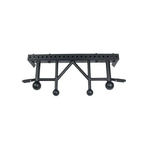 The Jordan J75 Multi Pull Up Bar is a wall-mounted, black metal multi-grip rack attachment for grip and back training, featuring three angled rods with spherical ends and a rectangular mounting plate for secure installation.