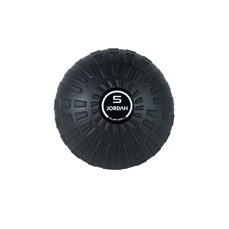 The JORDAN High-Performance Slam Ball from Jordan features a black, textured surface with "5 JORDAN SLAM BALL" in white at the center—perfect for high-intensity training and strength workouts.